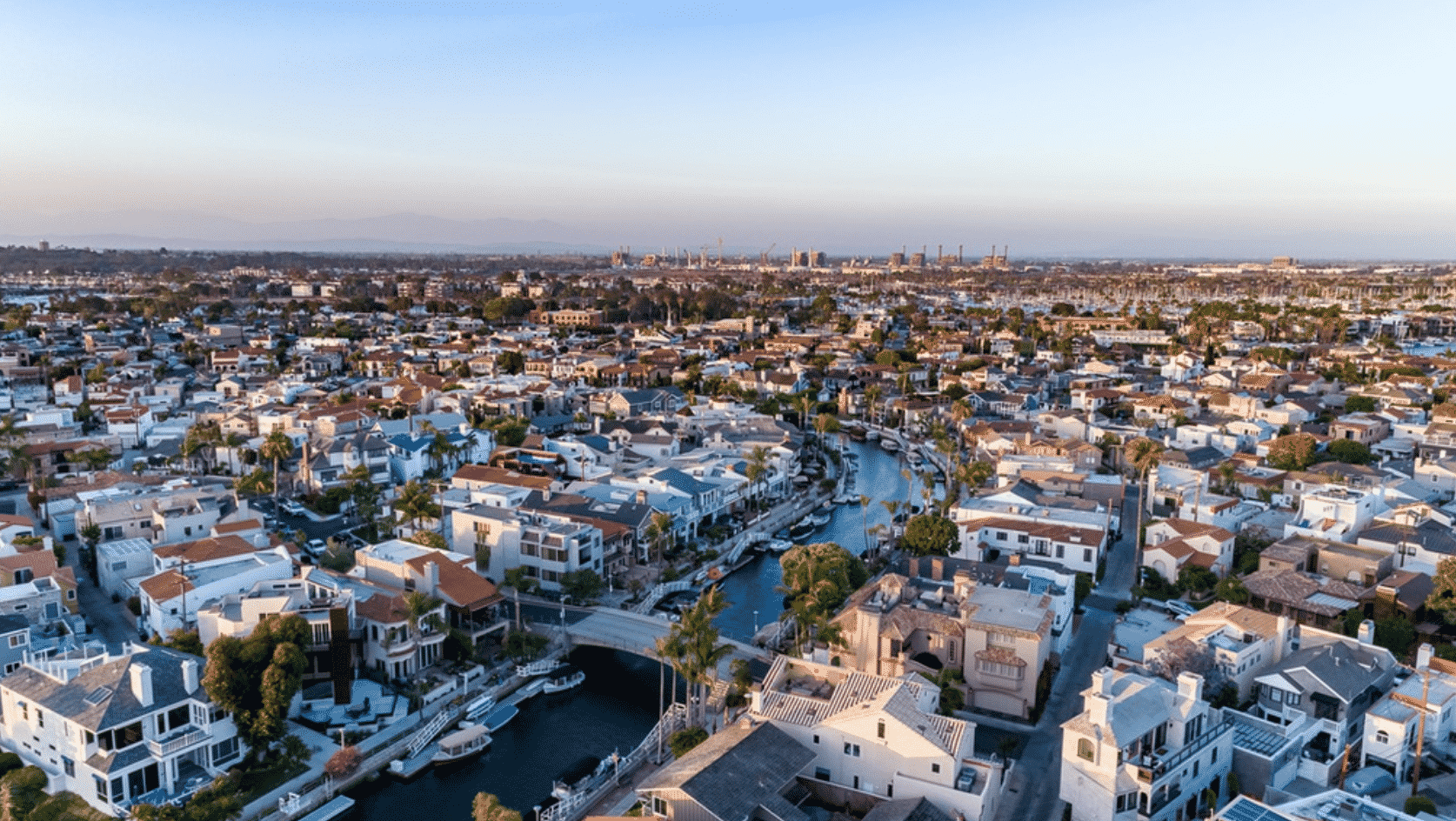 An aerial view of Naples, the Long Beach neighborhood with the most amount of high-end real estate transactions. Courtesy of MLS.