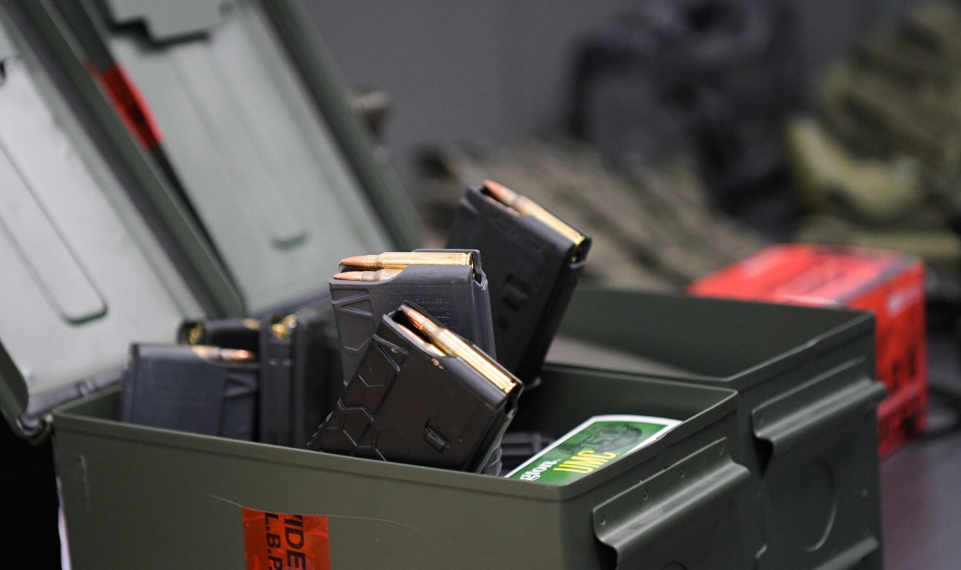 Ammunition on display at a press conference where officials announced the arrest of Rodolfo Montoya, who is accused of plotting a mass shooting at a hotel in Long Beach. Photo by Thomas R. Cordova.