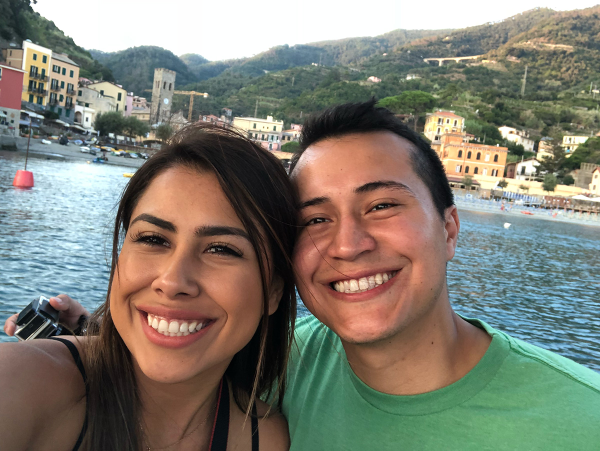 Connie and Steven Alvarenga are pictured on Italy's colorful Cinque Terre coastline.