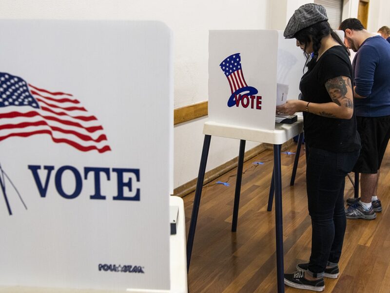 Sophie Evans votes while at her polling place in Long Beach November 6, 2018. Photo by Thomas R Cordova.