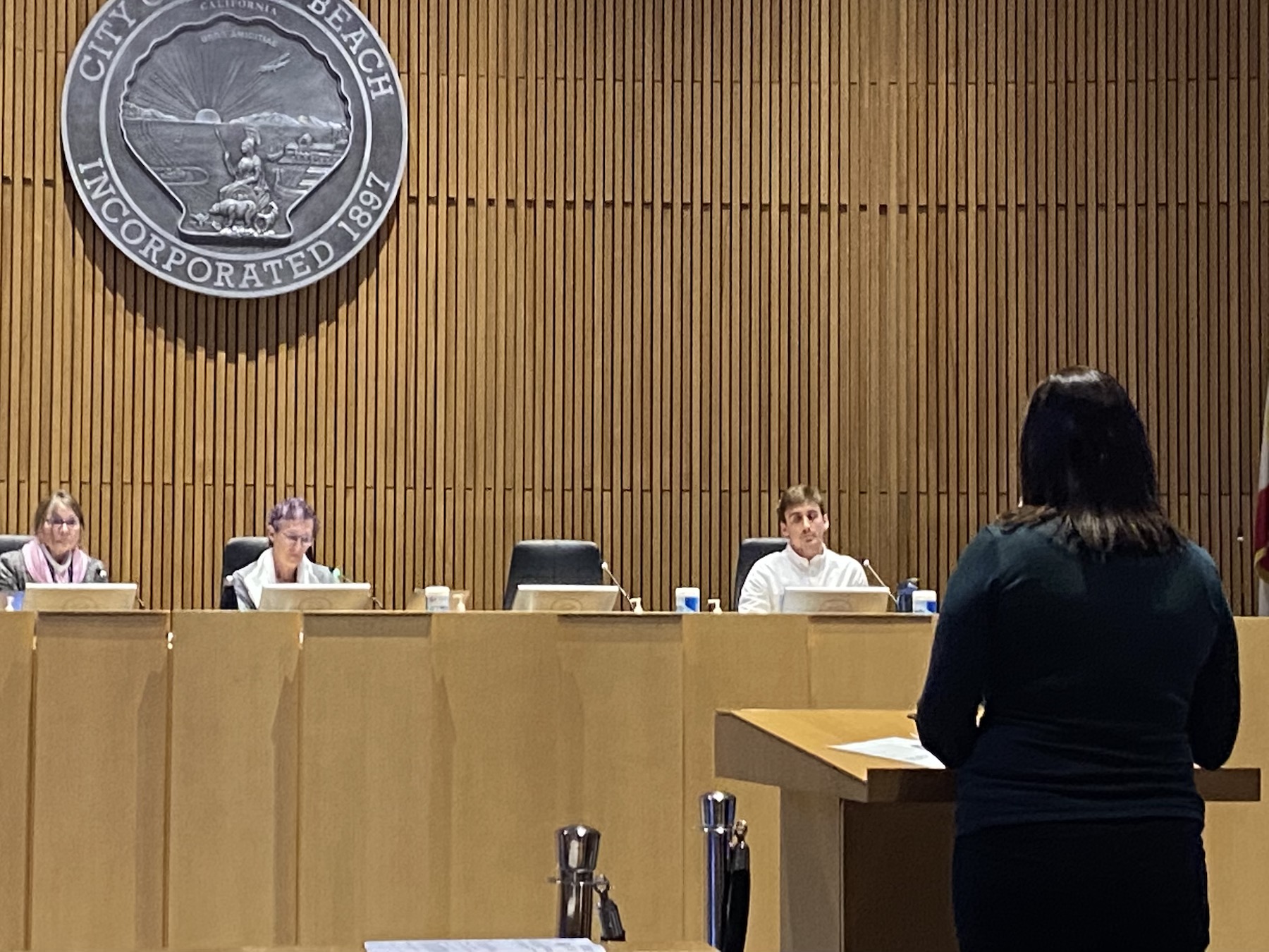 Michelle Byelry, executive director of The Nonprofit Partnership, speaks to the Long Beach Ethics Commission Wednesday March 8, 2023. Photo by Jason Ruiz