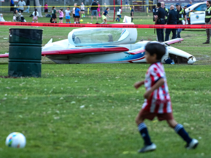 Woman hit by small plane that crash-lands at busy Long Beach park