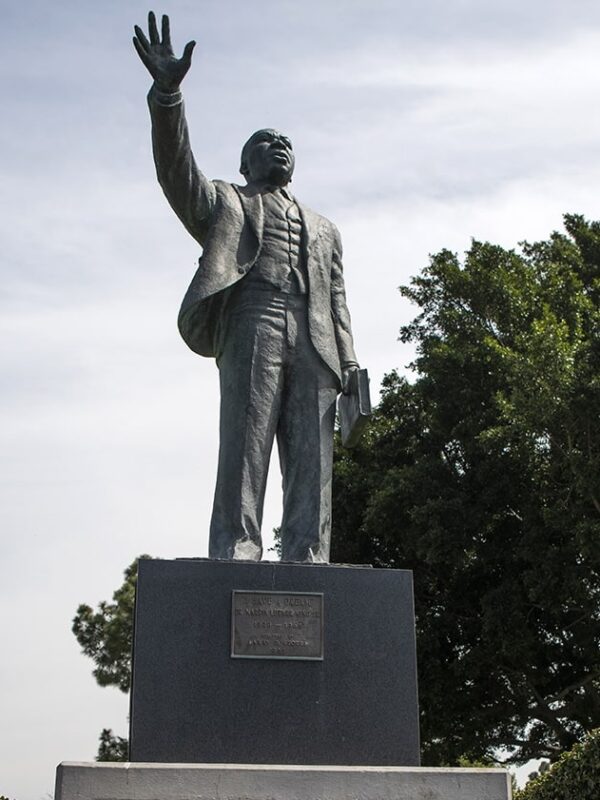 Long Beach residents condemn vandalism of Martin Luther King Jr. Park and statue