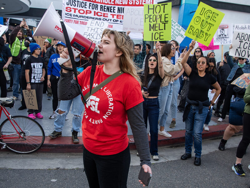 Anti-ICE protesters rally in Long Beach, condemn agents’ killing of man in Minneapolis