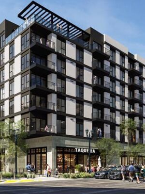 Construction starts on 272-unit apartment complex, part of a larger downtown development plan