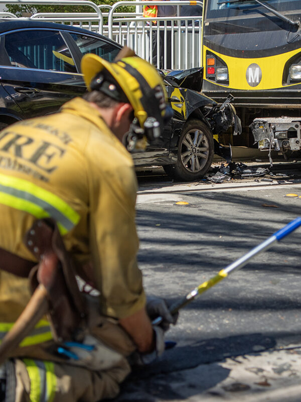 Car rear-ends Metro train in downtown Long Beach