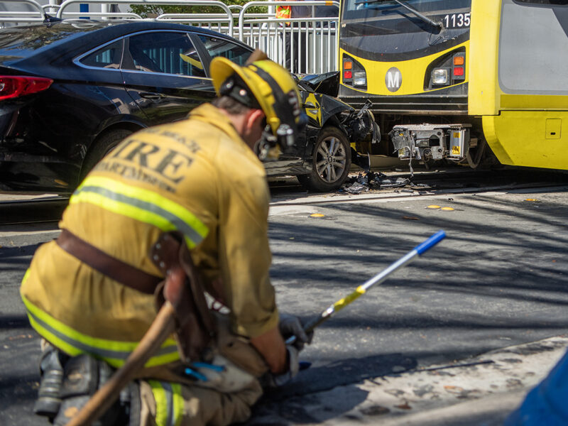 Car rear-ends Metro train in downtown Long Beach
